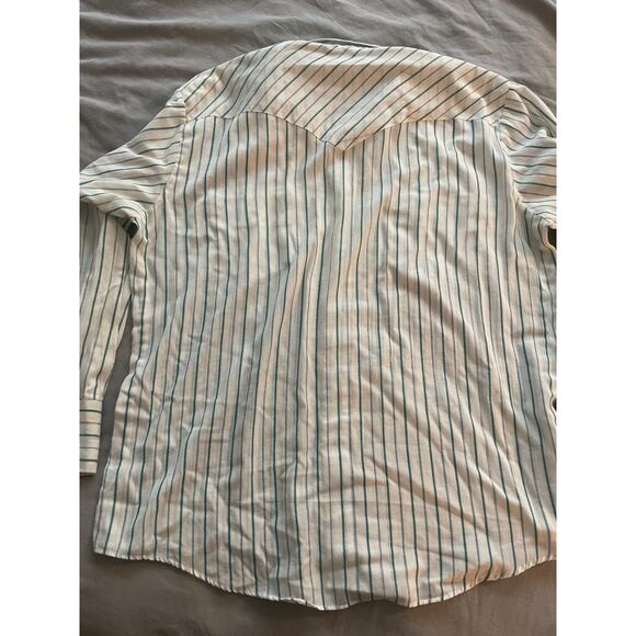 Vtg. Western Fashions White with Green striping Long Sleeve Shirt - Picture 2 of 8